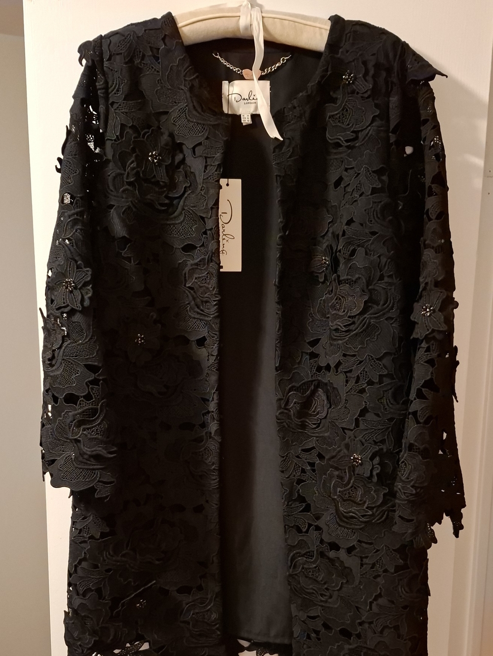Darling London Black Floral Lace Jacket with Bead Accents